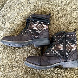 Women’s black combat boots with fabric Aztec design from Target. Size 7.5.